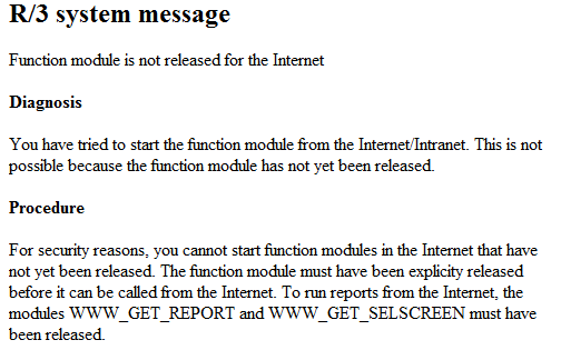 Function module is not released for the Internet