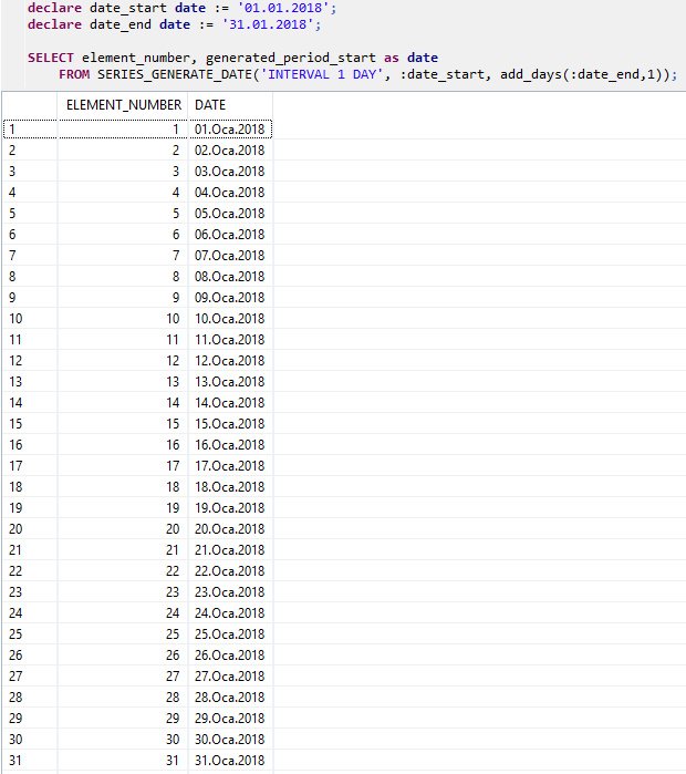 SAP HANA database SQLScript functions to create dates table