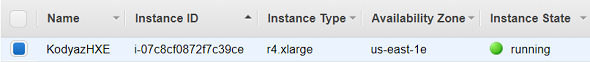 HXE EC2 instance running listed in EC2 Dashboard