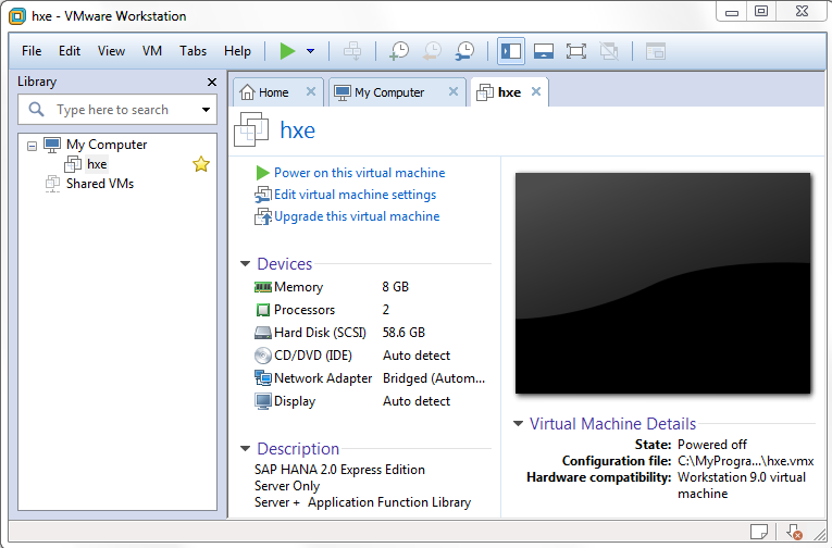 start SAP HANA 2.0 Express virtual machine