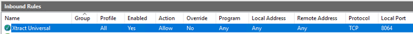 inbound firewall rule for Xtract Universal