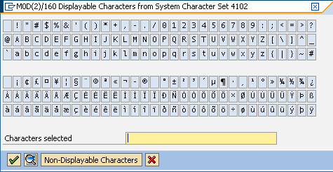 insert displayable characters from system character set 4102