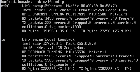 ifconfig to display SAP HANA Express running virtual machine