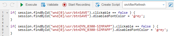 SAP Personas script code to check button disabled and set color
