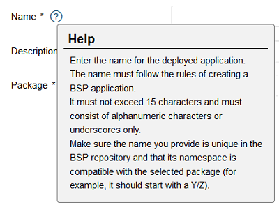 deployed application naming rules and BSP applications