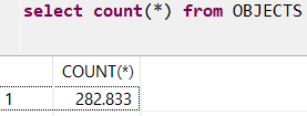 number of rows on sys.objects SAP HANA system view