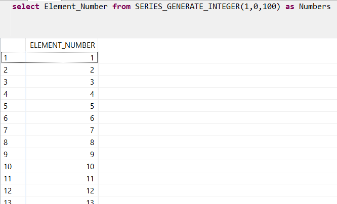 create SQL numbers table with Series function on SAP HANA database