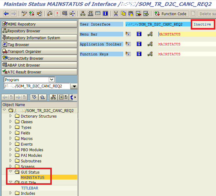 ABAP object CUAD is inactive