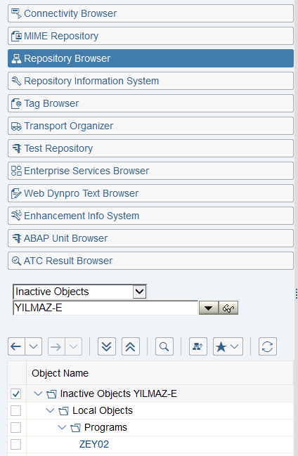 ABAP Object Navigator to get list of inactive objects