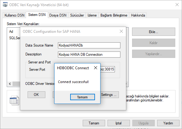 test HDBODBC connection to SAP HANA database