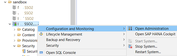 Open Administration for SAP HANA Database using HANA Studio