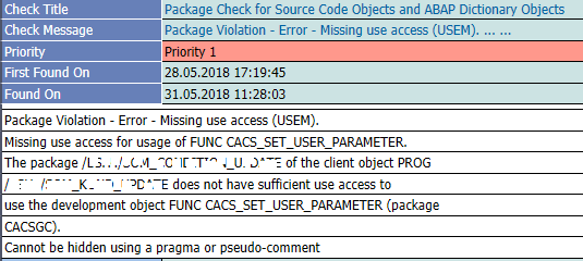 Package Violation - Error - Missing use access (USEM)