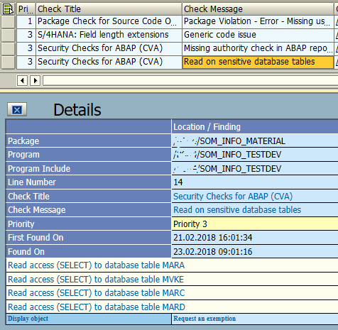 Read on sensitive database tables