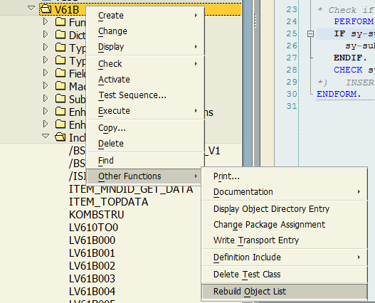 rebuild object list for ABAP function group