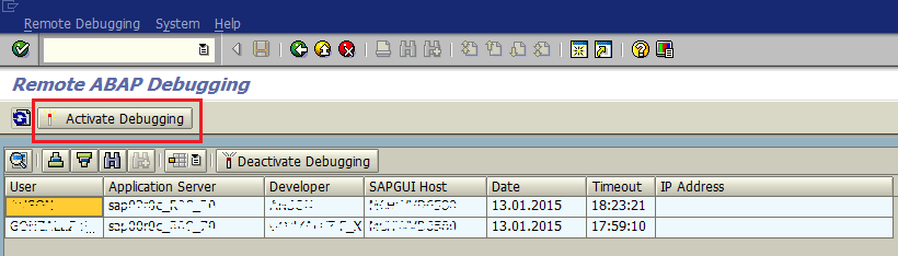 activate remote debugging in ABAP