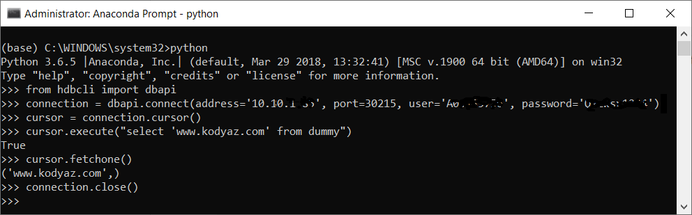 sample Python code to connect SAP HANA database table