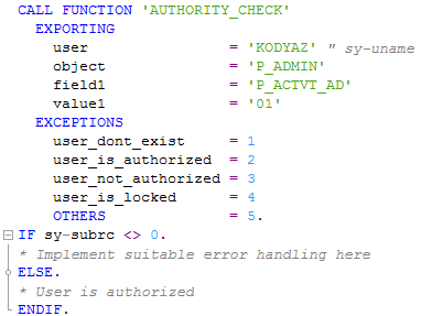 ABAP code to check SAP authorization object activities for given user