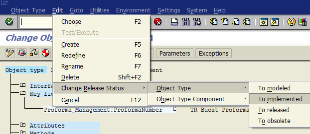 change relase status of SAP business object type