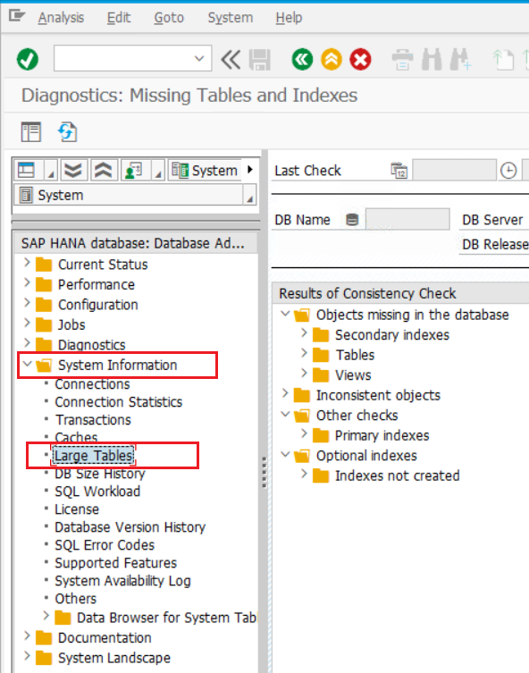 SAP transaction DB02 for SAP HANA Database Administration