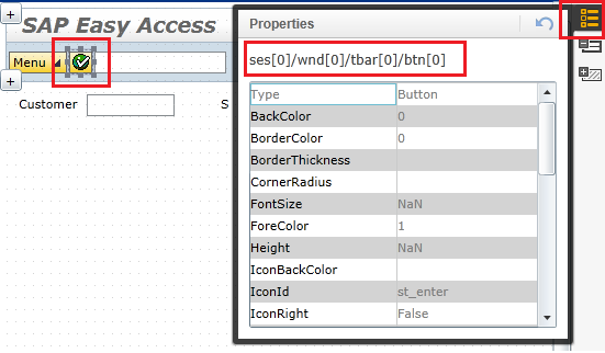 Enter icon properties on SAP Personas flavor