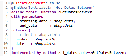 SAP HANA CDS Dates Table function