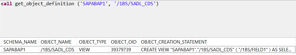 SQLScript create view SQL DDL statement for a CDS view on SAP HANA database