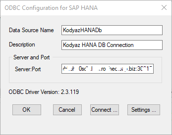 SAP server and port for ODBC configuration