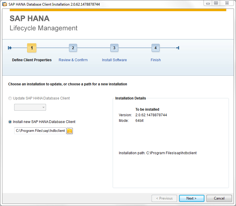 SAP HANA Database Client installation