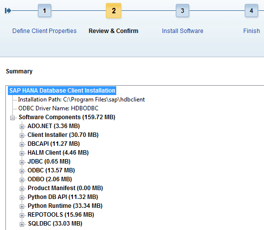 SAP HANA Database Client software components