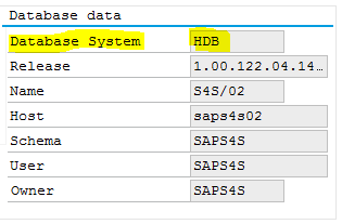 SAP HANA database on System Status