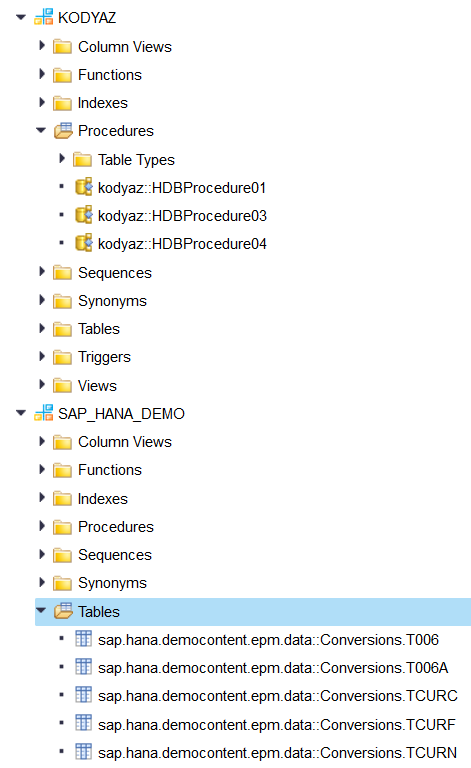 user schema on SAP HANA database