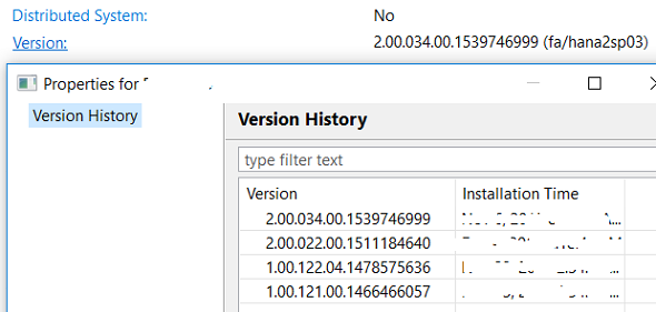 HANA Database Version History