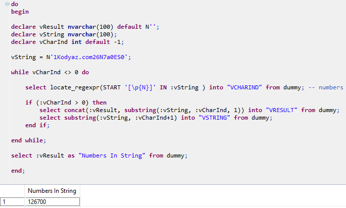 HANA SQLScript function Locate_RegExpr to find numeric characters