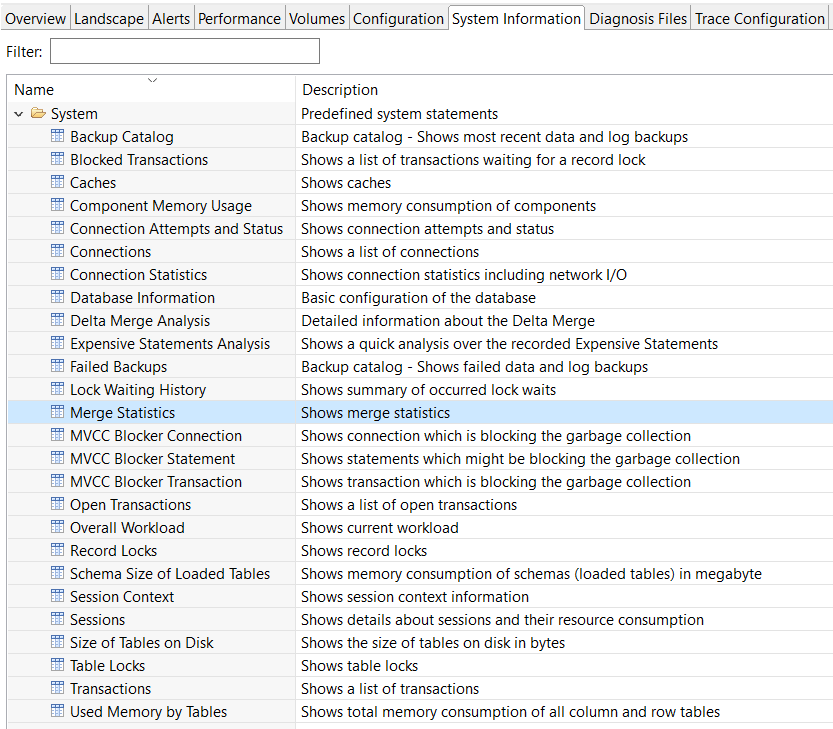 SAP HANA database System Information