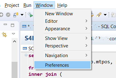 SAP HANA Studio Preferences menu