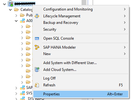 SAP HANA Database system properties