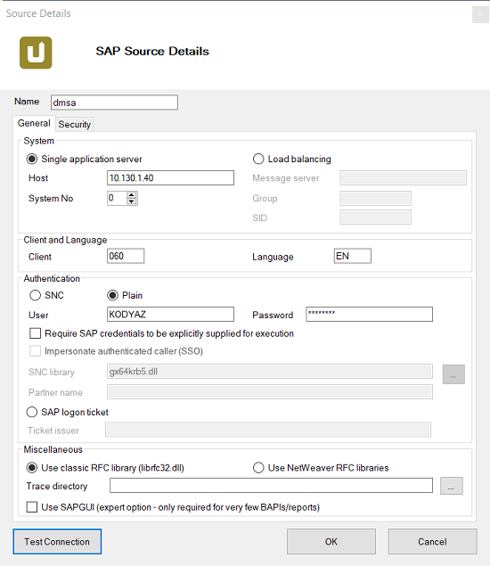 SAP source details for data extraction