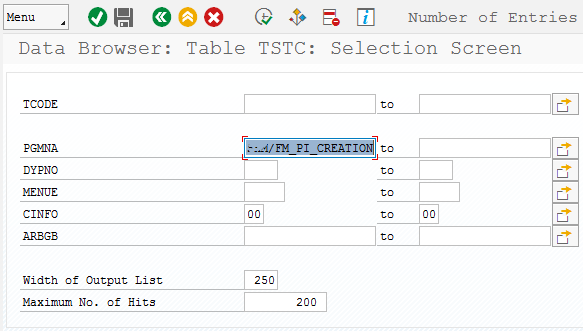 SAP Transaction Codes table for ABAP programs