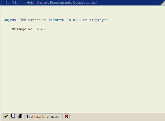 SAP VOFM tcode error VC295 Object - TFRM cannot be blocked: It will be displayed