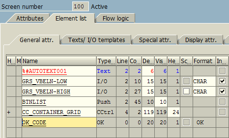 ABAP program screen element for OK code