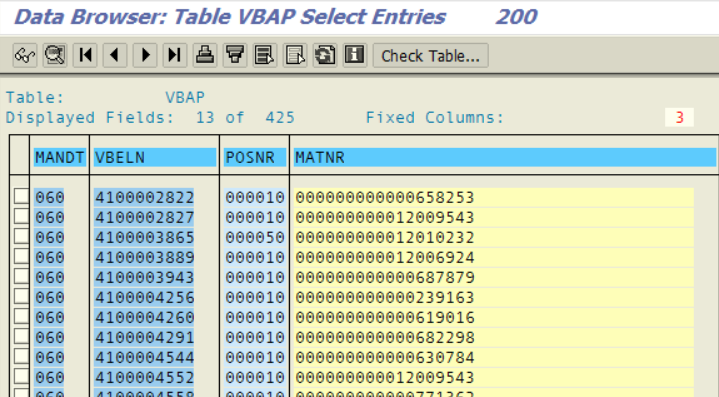 ABAP standart table data display