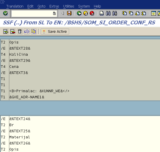 SE63 editor screen to edit translation of SAP Smartform object