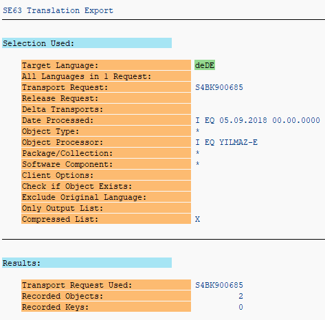 SAP text translation export results into transport request