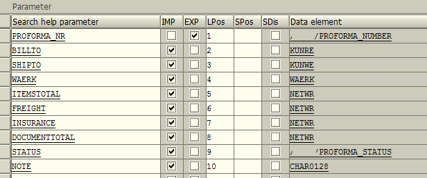 ABAP search help import parameters