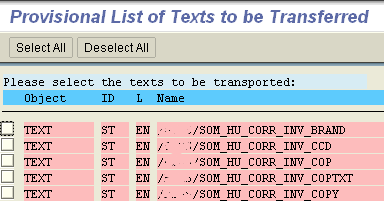 SAPScript texts to transfer to SAP transport request