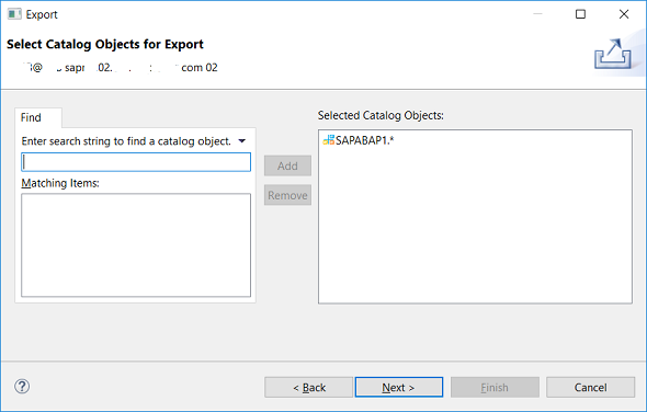 select SAP HANA database objects to export