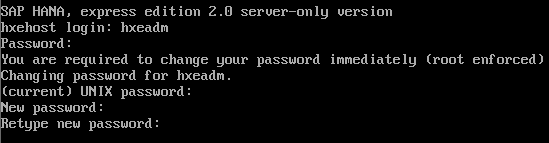 new password setting for SAP Hana Express hxeadm user