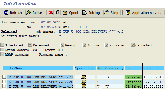 ABAP job overview screen