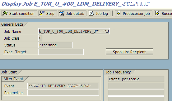 display SAP job detail with start condition and job steps