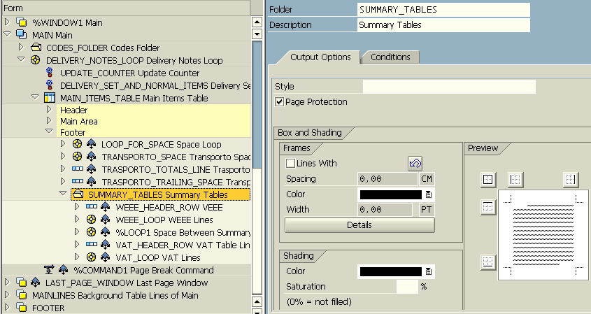 page protection in smartforms documents using folder control